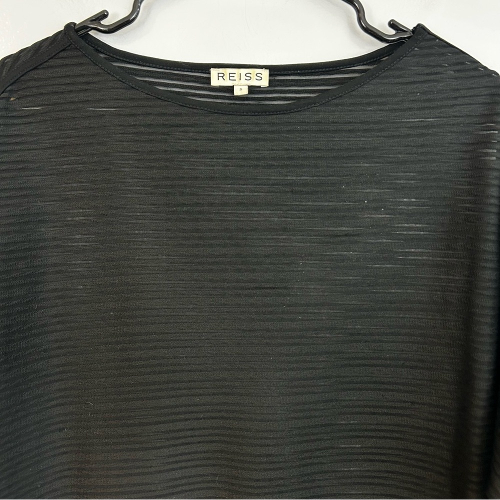 REISS Black Leah Striped Sheer Dolman Sleeve Pullover Top Size Small - Picture 2 of 9